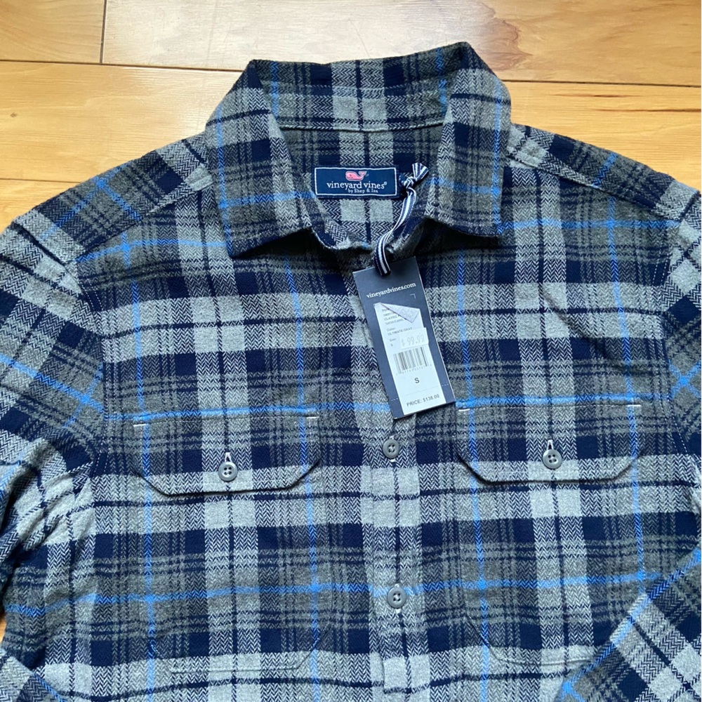 Vineyard Vines Flannel Tartan Plaid Shirt Mens Sz S Gray Long Sleeve‎ Button Up - Picture 2 of 9